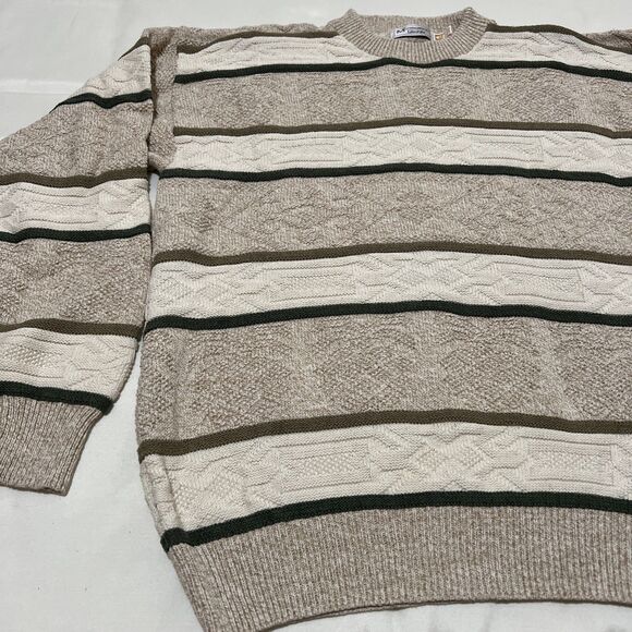 Fisherman Sweater 100% Cotton Cable Knit VINTAGE USA Grandpa Cottagecore Sz L - Picture 9 of 13